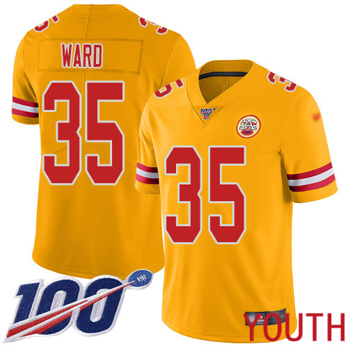 Youth Kansas City Chiefs 35 Ward Charvarius Limited Gold Inverted Legend 100th Season Football Nike NFL Jersey